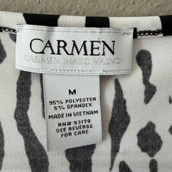 Carmen Marco Valvo Zebra Print Short Sleeve Stretch Black White Top Size M - Picture 7 of 7